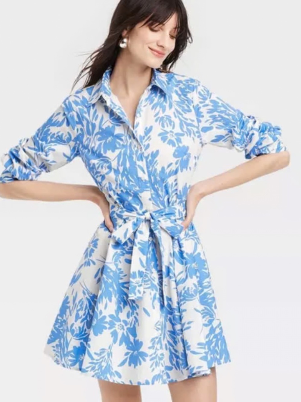 A New Day Floral Long Sleeve Shirt Dress - M